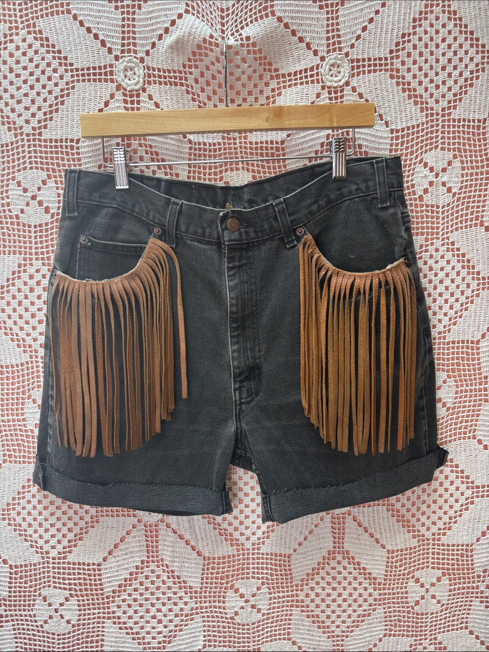 Upcycled Levi’s Leather Fringe Shorts